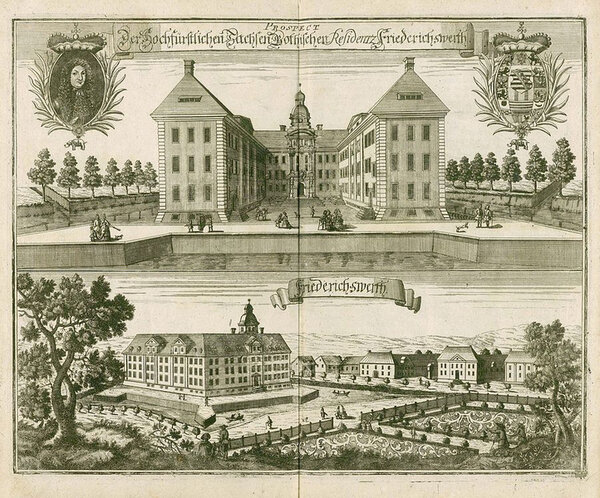 Schloss Friedrichswerth in einer zeitgenössischen Abbildung (FB Gotha, Hist. 2° 2313/3, Foto Sergej Tan)